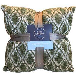 nwt Style Sanctuary Decorative Pillow Set (2) Soft Woven Plush Aztec Green White